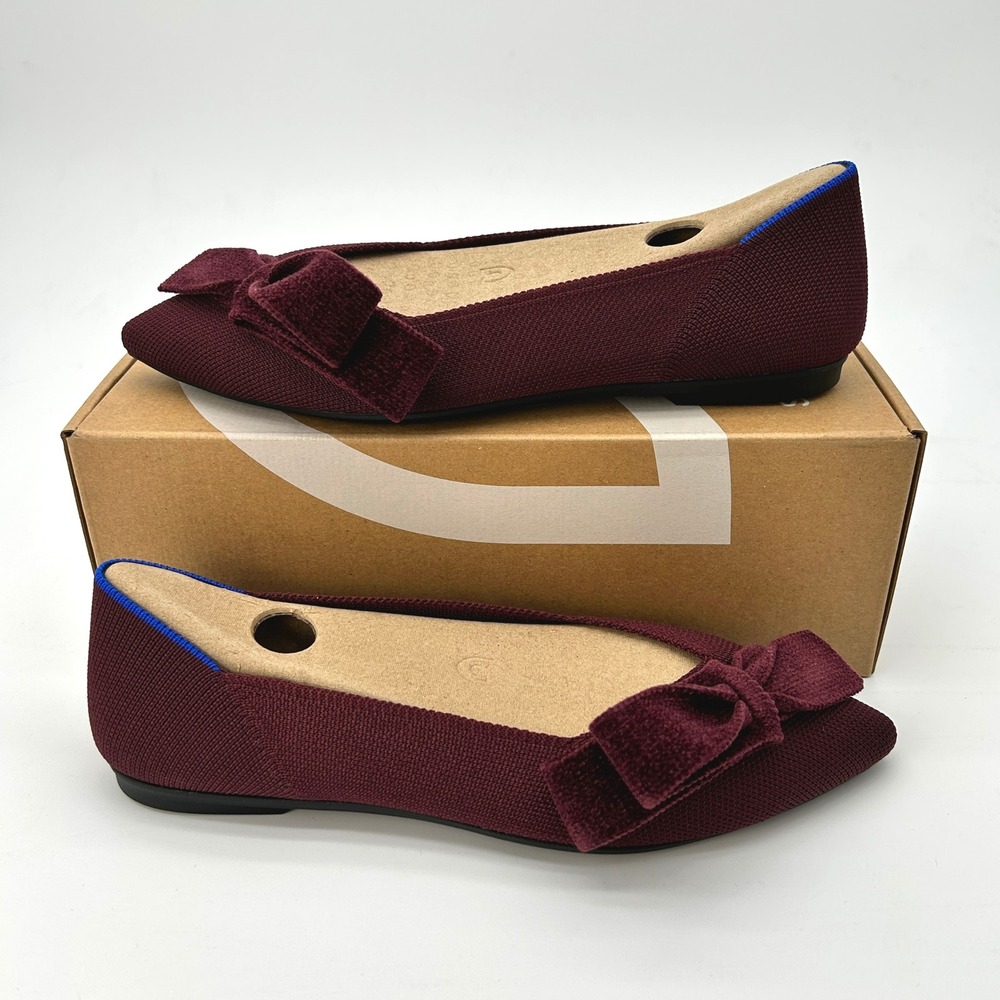 Rothy's The Bow Point II Size 6.5 Womens Flats Burgundy Sustainable Knit NEW NIB